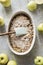 Crumb cake made of apple on a baking dish