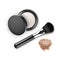 Crumbled Face Cosmetic Make up Powder Blusher in Black Round Plastic Case with Makeup Brush on White Background