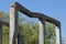 CRUMBLING CONCRETE FRAME AGAINST BLUE SKY