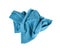 Crumpled Blue Towel Isolated. New Terry Cotton Towel, Wrinkled Soft Washcloth on White Background