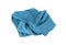 Crumpled Blue Towel Isolated. New Terry Cotton Towel, Wrinkled Soft Washcloth on White Background
