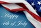 A crumpled United States flag on a medium blue background forming a border for Fourth of July message