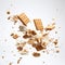 Crunchy Biscuit Crackers Falling Over White Background