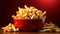 Crunchy and Flavorful French Fries Presented in a Captivating Red Bowl, Perfect for Mouthwatering Snack Cravings