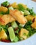 Crunchy green salad with pecans ,sweet lime and fish