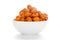 Crunchy Peanut in a white Ceramic  bowl, made with besan coated peanuts.