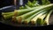 A crunchy and refreshing stalk of celery great for hummus or peanut butter dipping created with Generative AI