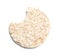 Crunchy rice cake with bite mark on white background