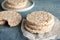 Crunchy rice cakes on wooden table.