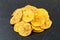 Crunchy sliced dehydrated plantain fruit chips
