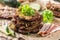 Crunchy zucchini pancakes with bacon parsley herbs and other ingredients