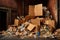 crushed cardboard boxes in overflowing recycling dumpster