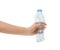 Crushed empty plastic bottle in woman\'s hand