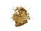 Crushed eyeshadow, bronzer isolated on white background. Gold shade face powder swatch. Makeup product sample