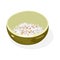 Crushed roasted sesame seeds and peanuts are in olive green colored bowl. Delicious asian seasoning.