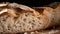 A crusty and golden artisanal bread in a close up shot
