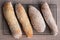 Crusty home made ciabatta sour dough bread loaves, baked during the Coronavirus lockdown.