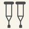 Crutches solid icon. Stick with a crosspiece for lame person glyph style pictogram on white background. Medical walking