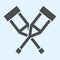 Crutches solid icon. Support, disabled lame person walking stick stands. Health care vector design concept, glyph style