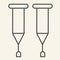 Crutches thin line icon. Stick with a crosspiece for lame person outline style pictogram on white background. Medical