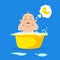 Crying Baby Taking Bath and Crying Dreaming about Yellow Duck Vector Illustration