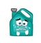 Crying cartoon illustration of green plastic bottle of motor oil