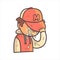 Crying Covering Face Boy In Cap And College Jacket Hand Drawn Emoji Cool Outlined Portrait