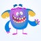 Crying cute monster cartoon. Blue adorable tiny monster troll, gremlin or goblin crying with tear. Vector illustration