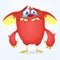 Crying cute monster cartoon. Red adorable tiny monster troll, gremlin or goblin crying with tear. Vector illustration