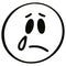 Crying emoticon. Hand drawn cartoon character. Transparent crying smiley face