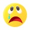 Crying face emoticon with tear icon, cartoon style