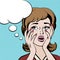 Crying frustrated woman with empty speech bubble