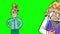 Crying girl with backpack go away from unkind woman cartoon animation isolated on green screen