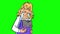 Crying girl with backpack go cartoon animation isolated on green screen