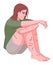 Crying girl hurting herself semi flat RGB color vector illustration