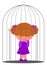 Crying girl in locked cage, vector illustration