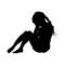 Crying girl silhouette. Isolated scene with sad child. Young woman covers face with hands