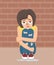 Crying girl sits hugging her knees near wall vector cartoon