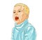Crying little boy kid unhappy and emotional in tantrum vector illustration.