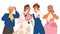 Crying Newlywed Couple with Their Parents Weeping and Sobbing from Happiness Vector Illustration