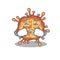A Crying retro virus corona cartoon mascot design style