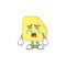Crying rounded sticker paper cartoon character style.