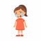 Crying sad little girl flat vector illustration. Upset child with tears on face standing alone cartoon character.