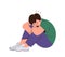 Crying and screaming little boy child sitting on floor and hugging knees vector illustration