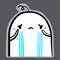 Crying tears hand drawn sticker with cute marshmallow in cartoon style