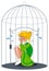 Crying teenager in locked cage, vector illustration
