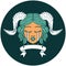 crying tiefling character face with scroll banner icon