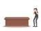 Crying woman with coffin at funeral in church