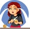 Crying Woman Peeling Onions in the Kitchen Vector Illustration