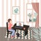 Crying woman seating at her desk in front of her laptop having an online call with her therapist. Vector illustration